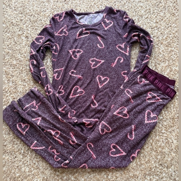PINK Victoria's Secret Other - PINK Victoria's Secret Pajama Set with Heart candy cane Design